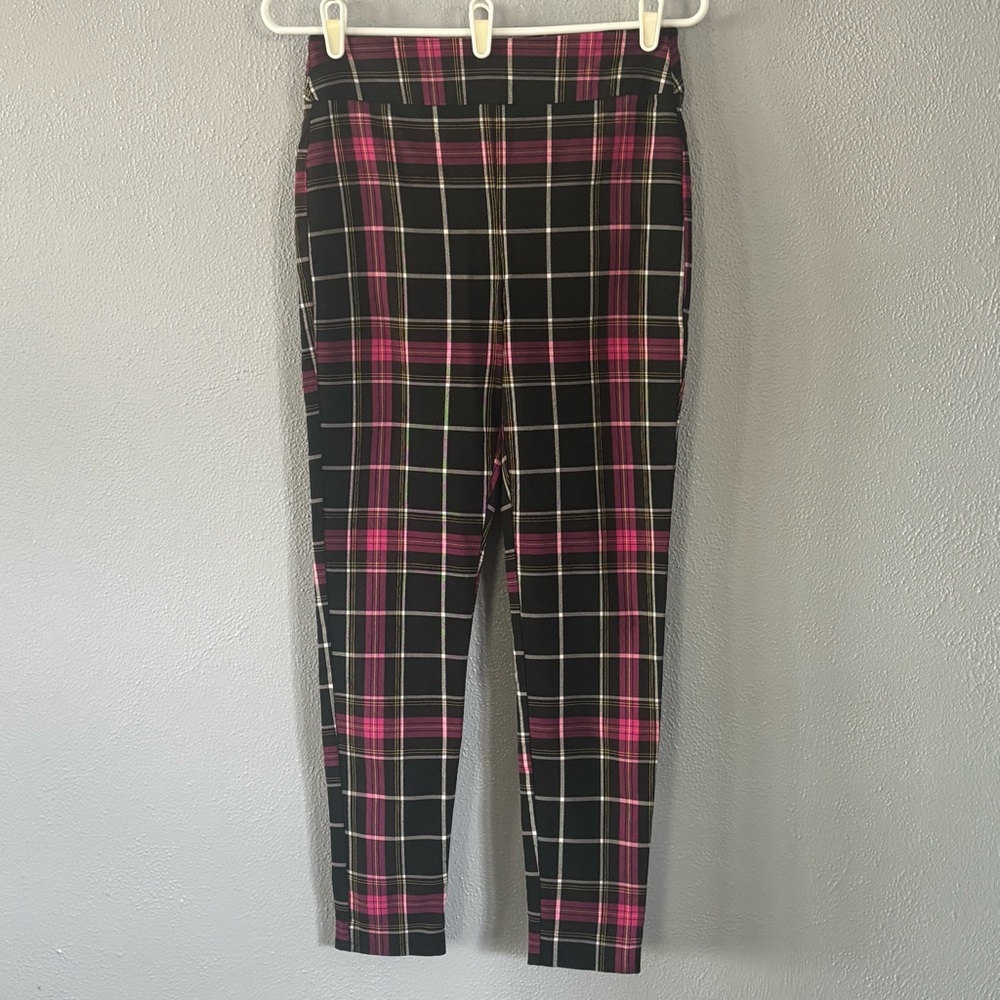 Bar III Black Pink and White Plaid Leggings Womens Size M